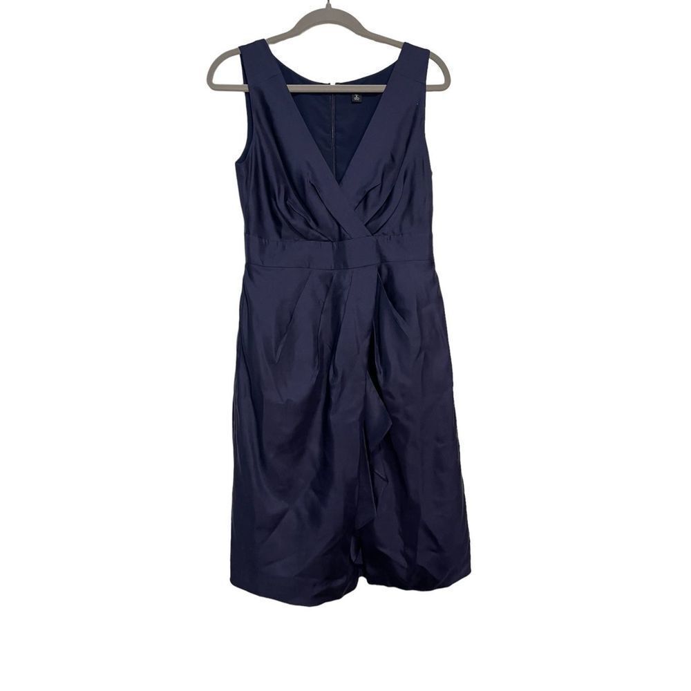 BANANA REPUBLIC | WOMENS SILK SLEEVELESS COCKTAIL DRESS PLEATED NAVY BLUE 6 Tall